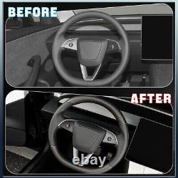 Matte Carbon Fiber Steering Wheel Cover Trim For Tesla Model 3 Highland 2024+