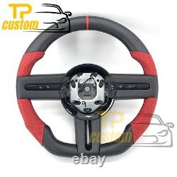 Matte Carbon Fiber Steering Wheel For Ford Mustang 2005-2009 Red Leather