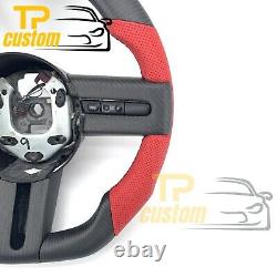 Matte Carbon Fiber Steering Wheel For Ford Mustang 2005-2009 Red Leather