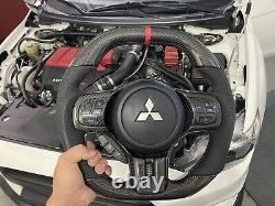 Mitsubishi EVO OEM Flat Bottom Thicker Grip Carbon Fiber Steering Wheel