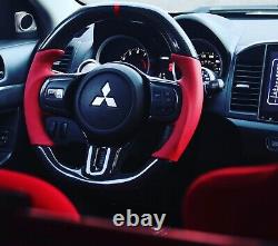 Mitsubishi EVO OEM Flat Bottom Thicker Grip Carbon Fiber Steering Wheel
