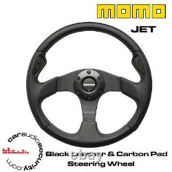 Momo Jet 350mm Black Leather & Carbon Fibre Pad Steering Wheel