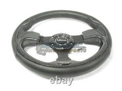 NRG 320mm Sport Leather Steering Wheel Black with Carbon Fiber Inserts & 3 Spoke