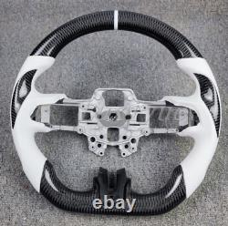 New Carbon Fiber Steering Wheel Fits for 2015-2023 Ford Mustang White leather