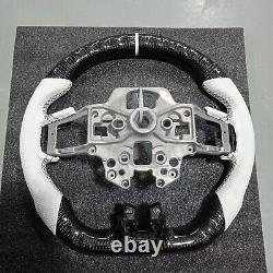 New Carbon Fiber Steering Wheel Fits for 2015-2023 Ford Mustang White leather