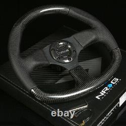 Nrg 320mm 6-hole Flat Bottom Oval Steering Wheel Black Leather Real Carbon Fiber