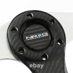 Nrg 350mm Black Leather Carbon Fiber Silver Spokes Steering Wheel Flat Bottom