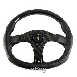 Nrg 350mm Carbon Fiber Frame Leather Inserts D-shape Steering Wheel Flat Bottom