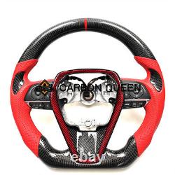 QS' REAL CARBON FIBER STEERING WHEEL FOR TOYOTA CAMRY 2018-2025 YEARS With RED