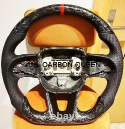 QS' REAL FORGED CARBON FIBER Steering Wheel FOR Dodge/ SRT WithRED RING