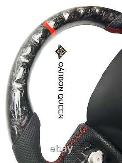 QS' REAL FORGED CARBON FIBER Steering Wheel FOR Dodge/ SRT WithRED RING