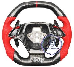 REAL CARBON FIBER Steering Wheel FOR Chevrolet Corvette C7 RED LEATHER WithPADDLES