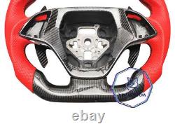 REAL CARBON FIBER Steering Wheel FOR Chevrolet Corvette C7 RED LEATHER WithPADDLES
