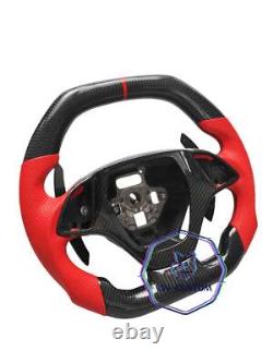 REAL CARBON FIBER Steering Wheel FOR Chevrolet Corvette C7 RED LEATHER WithPADDLES