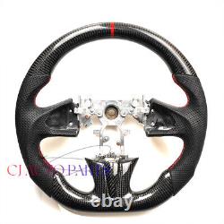 REAL CARBON FIBER Steering Wheel FOR INFINITI q50 RED ACCENT&STRIPE FLAT BOTTOM