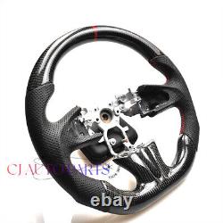 REAL CARBON FIBER Steering Wheel FOR INFINITI q50 RED ACCENT&STRIPE FLAT BOTTOM