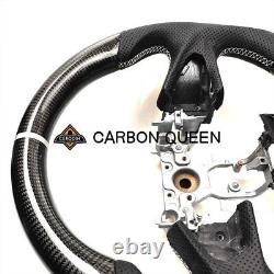REAL CARBON FIBER Steering Wheel FOR INFINITI q50 WHITE ACCENT WithSTRIPE