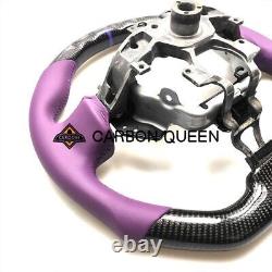 REAL CARBON FIBER Steering Wheel FOR NISSAN 370Z /NISMO PURPLE LEATHER/STRIPE