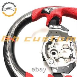 REAL CARBON FIBER Steering Wheel FOR NISSAN 370Z NISMO RED LEATHER RED ACCENT