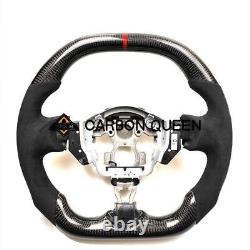 REAL CARBON FIBER Steering Wheel FOR NISSAN 370Z Z34 FLAT TOP With BLACK LEATHER