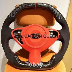 REAL CARBON FIBER Steering Wheel FOR NISSAN 370Z Z34 FLAT TOP With BLACK LEATHER
