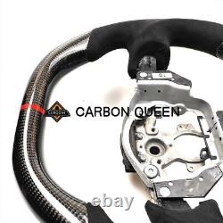 REAL CARBON FIBER Steering Wheel FOR NISSAN 370Z Z34 FLAT TOP With BLACK LEATHER