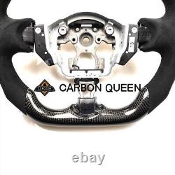 REAL CARBON FIBER Steering Wheel FOR NISSAN 370Z Z34 FLAT TOP With BLACK LEATHER