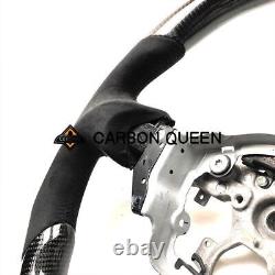 REAL CARBON FIBER Steering Wheel FOR NISSAN 370Z Z34 FLAT TOP With BLACK LEATHER