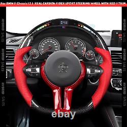 REAL Carbon Fiber LED Steering Wheel RED Leather For BMW M3 X1-X6 WithRED CF Trim