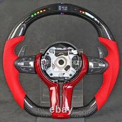 REAL Carbon Fiber LED Steering Wheel RED Leather For BMW M3 X1-X6 WithRED CF Trim