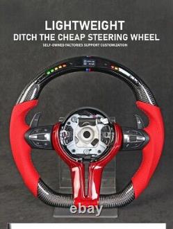 REAL Carbon Fiber LED Steering Wheel RED Leather For BMW M3 X1-X6 WithRED CF Trim