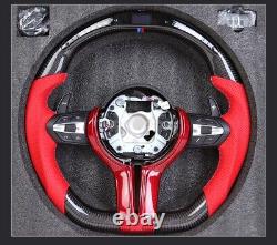 REAL Carbon Fiber LED Steering Wheel RED Leather For BMW M3 X1-X6 WithRED CF Trim