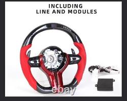 REAL Carbon Fiber LED Steering Wheel RED Leather For BMW M3 X1-X6 WithRED CF Trim