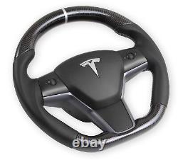 RK950-01 REKUDO Steering Wheel Carbon Fiber with Leather Grips 17-22 Tesla Y