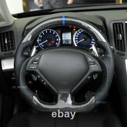 Real Carbon Fiber Black Perforated Leather Steering Wheel for 09-13 INFINITI G37