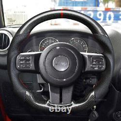 Real Carbon Fiber Flat Sport Steering Wheel For 11-17 Jeep Wrangler JK GLADIATOR