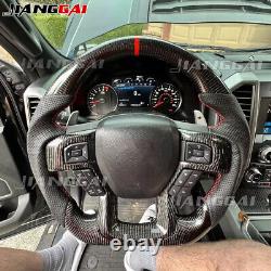 Real Carbon Fiber Flat Steering Wheel Fit Ford F150 Raptor 15-20 with CF Trim