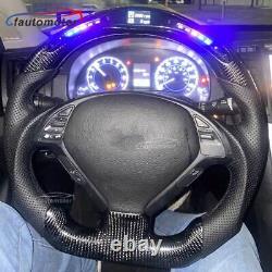 Real Carbon Fiber Perforated Leather LED Steering Wheel For Infiniti G37 Sedan