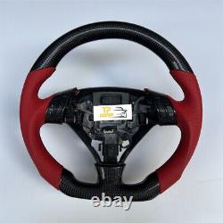 Real Carbon Fiber Steering Wheel fit for Acura TSX 2004-2008 Red Leather