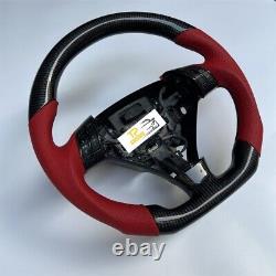 Real Carbon Fiber Steering Wheel fit for Acura TSX 2004-2008 Red Leather