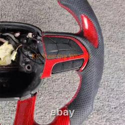 Red Carbon Fiber black Alcantara shift paddles Steering Wheel For Dodge Charger