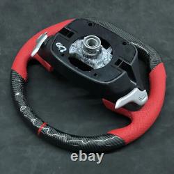 Red Leather Real Carbon Fiber Steering Wheel For Hyundai Genesis Coupe 2010-2016