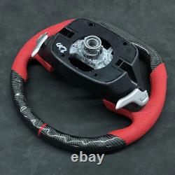 Red Leather Real Carbon Fiber Steering Wheel For Hyundai Genesis Coupe 2010-2016