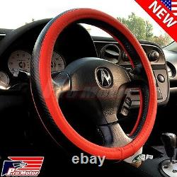 Red Premium 3D Carbon Fiber Leather Steering Wheel Cover Protector Slip-On JDM X