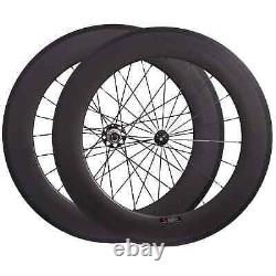 Road Bike Carbon Fiber Racing Wheelset 88mm Clincher Tubular Bicycle Wheels