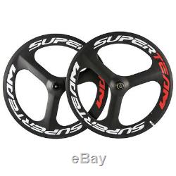 SUPERTEAM 3 Spoke Wheel 700C Clincher Carbon Wheelset 70mm Road Bike Wheels 3k