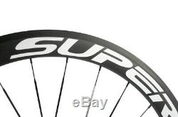 SUPERTEAM 700C Carbon Wheelset 50mm Depth Front/Rear Bicycle 3k Weave Wheels