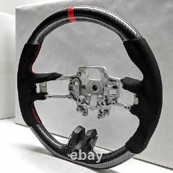 Steering Wheel Alcantara Hydro Dip Carbon Fiber Red Stitch 15-17 Ford Mustang GT