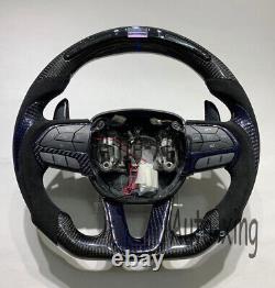 Trim+LED Carbon Fiber Flat Steering Wheel for Dodge Challenger Charger SRT 2015+