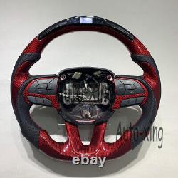 Trim+LED Carbon Fiber Flat Steering Wheel for Dodge Challenger Charger SRT 2015+